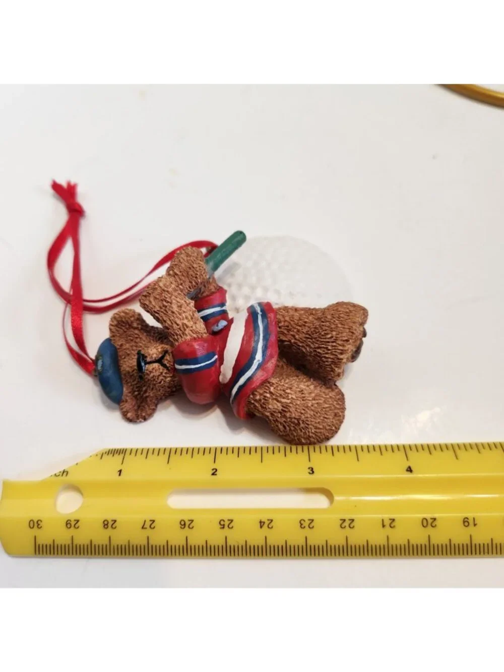 Kurt S. Adler Golf-Themed Teddy Bear Christmas Ornament Red Ribbon Hand-Painted